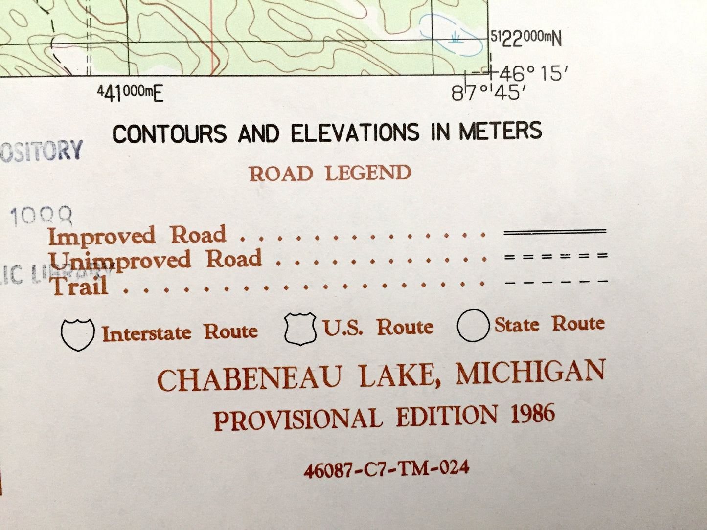 Antique Chabeneau Lake, Michigan 1986 US Geological Survey Topographic Map – Escanaba River State Forest, Ely, Humboldt Little Perch Lake MI
