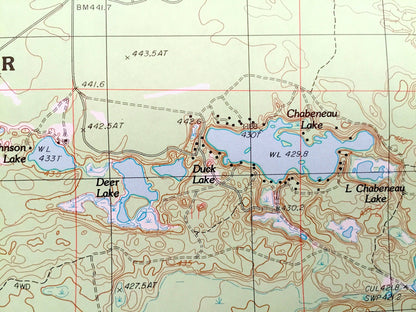 Antique Chabeneau Lake, Michigan 1986 US Geological Survey Topographic Map – Escanaba River State Forest, Ely, Humboldt Little Perch Lake MI