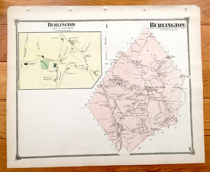 Antique 1875 Woburn & Burlington, Massachusetts Map from J.B. Beers Atlas of Middlesex County – Cummingsville, Havenville, Horn Pond, MA