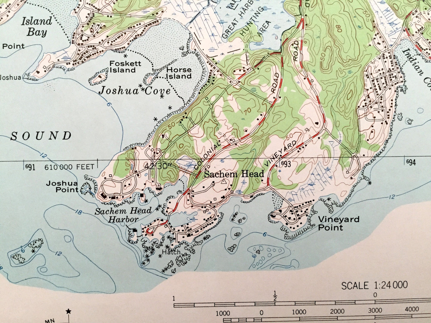 Antique Guilford, Connecticut 1954 US Geological Survey Topographic Map – Madison, Branford, North Branford, Stony Creek New Haven County CT