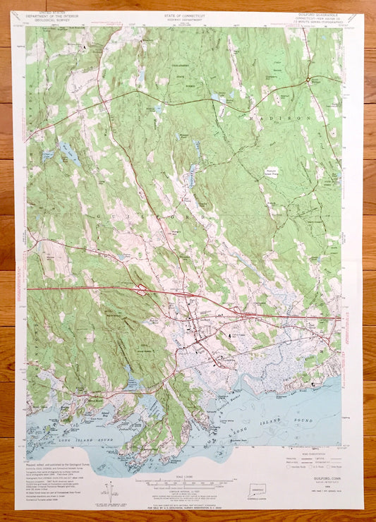 Antique Guilford, Connecticut 1954 US Geological Survey Topographic Map – Madison, Branford, North Branford, Stony Creek New Haven County CT