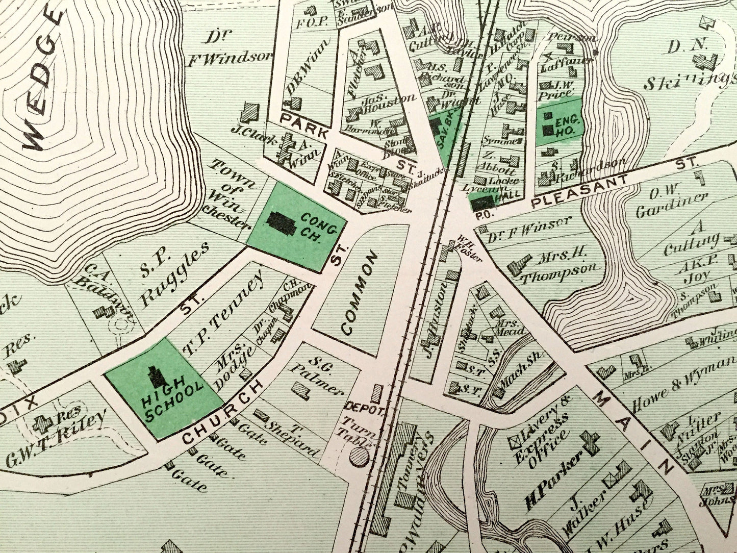 Antique 1875 Winchester & Stow, Massachusetts Map from J.B. Beers Atlas of Middlesex County – Lower Village, Rock Bottom, Assabet, Aberjona