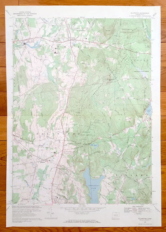 Antique Ellington, Connecticut 1967 US Geological Survey Topographic Map – Stafford, Somers, Tolland, Crystal Lake, Somersville, Enfield, CT