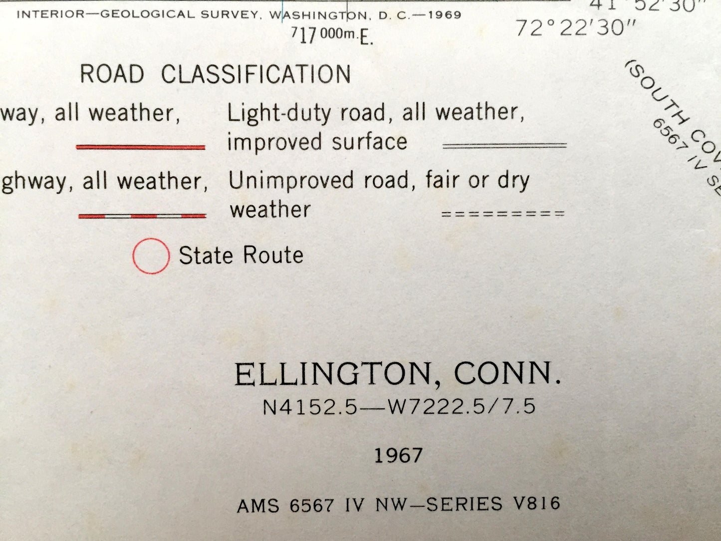 Antique Ellington, Connecticut 1967 US Geological Survey Topographic Map – Stafford, Somers, Tolland, Crystal Lake, Somersville, Enfield, CT