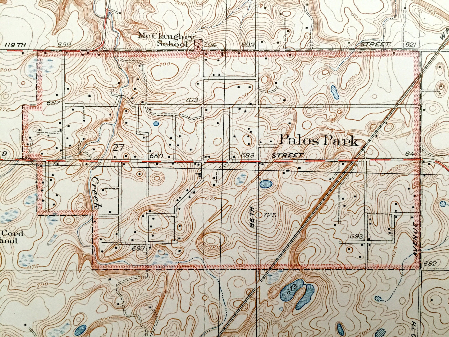 Antique Palos Park, Illinois 1928 US Geological Survey Topographic Map – Orland Park, Bremen, Worth, Oak Lawn, Stickney, Lyons, Chicago, IL