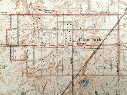 Antique Palos Park, Illinois 1928 US Geological Survey Topographic Map – Orland Park, Bremen, Worth, Oak Lawn, Stickney, Lyons, Chicago, IL