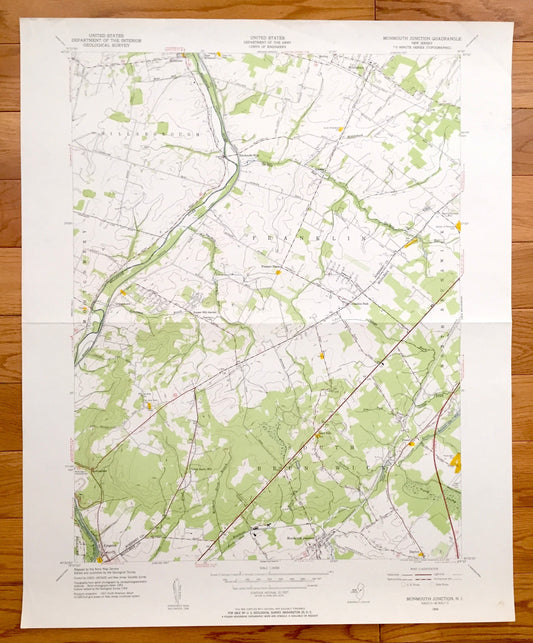 Antique Monmouth Junction, New Jersey 1954 US Geological Survey Topographic Map – Hillsborough, Franklin, South Brunswick, Montgomery, NJ