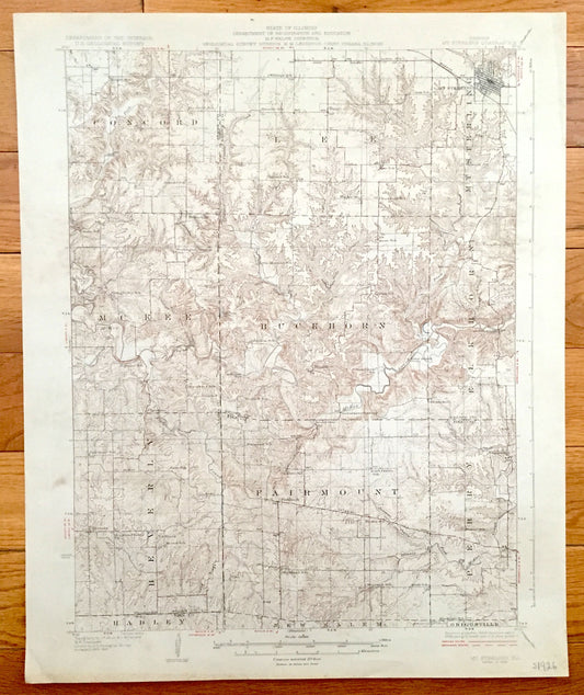 Antique Mt Sterling, Illinois 1929 US Geological Survey Topographic Map – Lee, McKee, Buckhorn, Elkhorn, Beverly, Fairmount Perry Concord IL