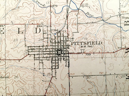 Antique Pittsfield, Illinois 1926 US Geological Survey Topographic Map – Baylis, New Salem, Griggsville, Derry, Atlas, Newburg, Pike County