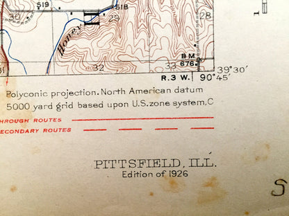 Antique Pittsfield, Illinois 1926 US Geological Survey Topographic Map – Baylis, New Salem, Griggsville, Derry, Atlas, Newburg, Pike County