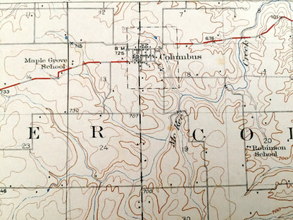 Antique Liberty, Illinois 1927 US Geological Survey Topographic Map – Gilmer, Columbus, Burton, McKee, Payson, Plainville, Richfield Beverly