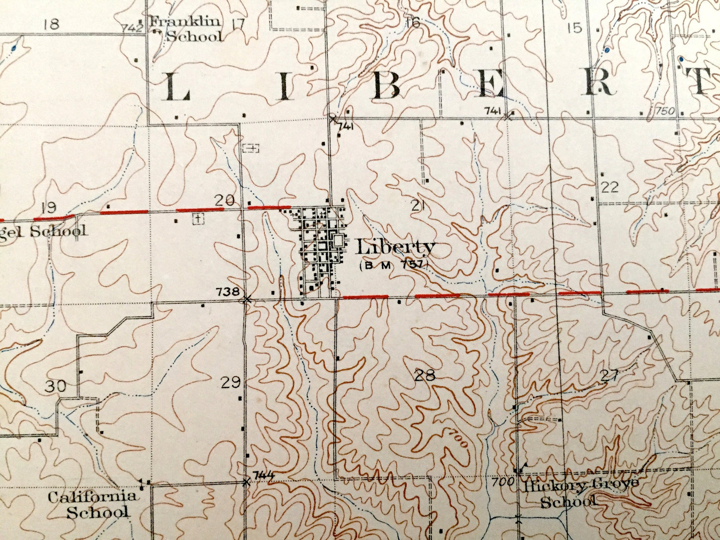 Antique Liberty, Illinois 1927 US Geological Survey Topographic Map – Gilmer, Columbus, Burton, McKee, Payson, Plainville, Richfield Beverly