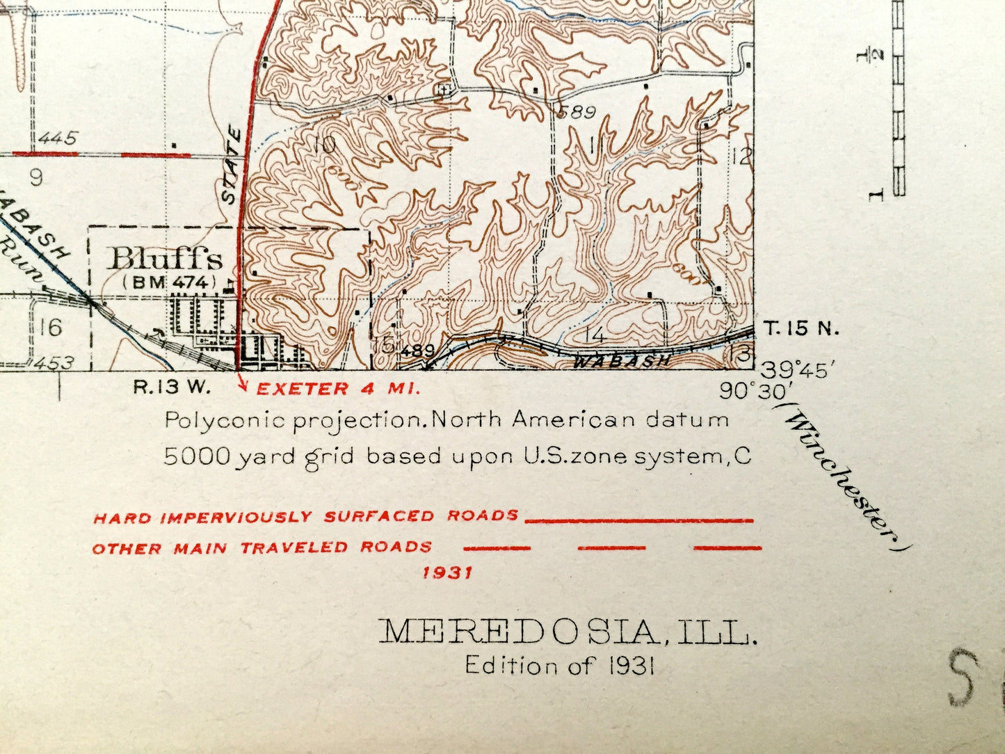 Antique Meredosia, Illinois 1931 US Geological Survey Topographic Map – Versailles, Naples, Bluffs, Cooperstown, Perry, Elkhorn, Mt Sterling
