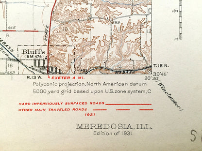 Antique Meredosia, Illinois 1931 US Geological Survey Topographic Map – Versailles, Naples, Bluffs, Cooperstown, Perry, Elkhorn, Mt Sterling