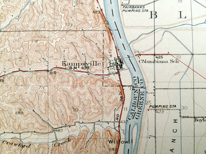 Antique Pearl, Illinois 1930 US Geological Survey Topographic Map – Pike, Calhoun, Greene County, Kampsville, Eldred, Hillview, Bluffdale IL