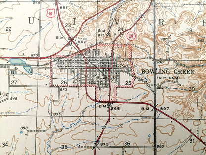 Antique Bowling Green, Missouri 1937 US Geological Survey Topographic Map – Pike County, Louisiana, Peno, Buffalo, Calumet, Ahsley Cuivre MO