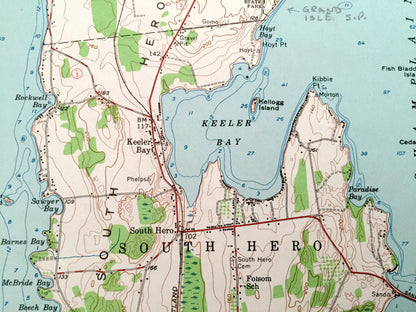Antique Plattsburgh, New York & South Hero Island, Vermont 1956 US Geological Survey Topographic Map – Burlington, Lake Champlain, Port Kent
