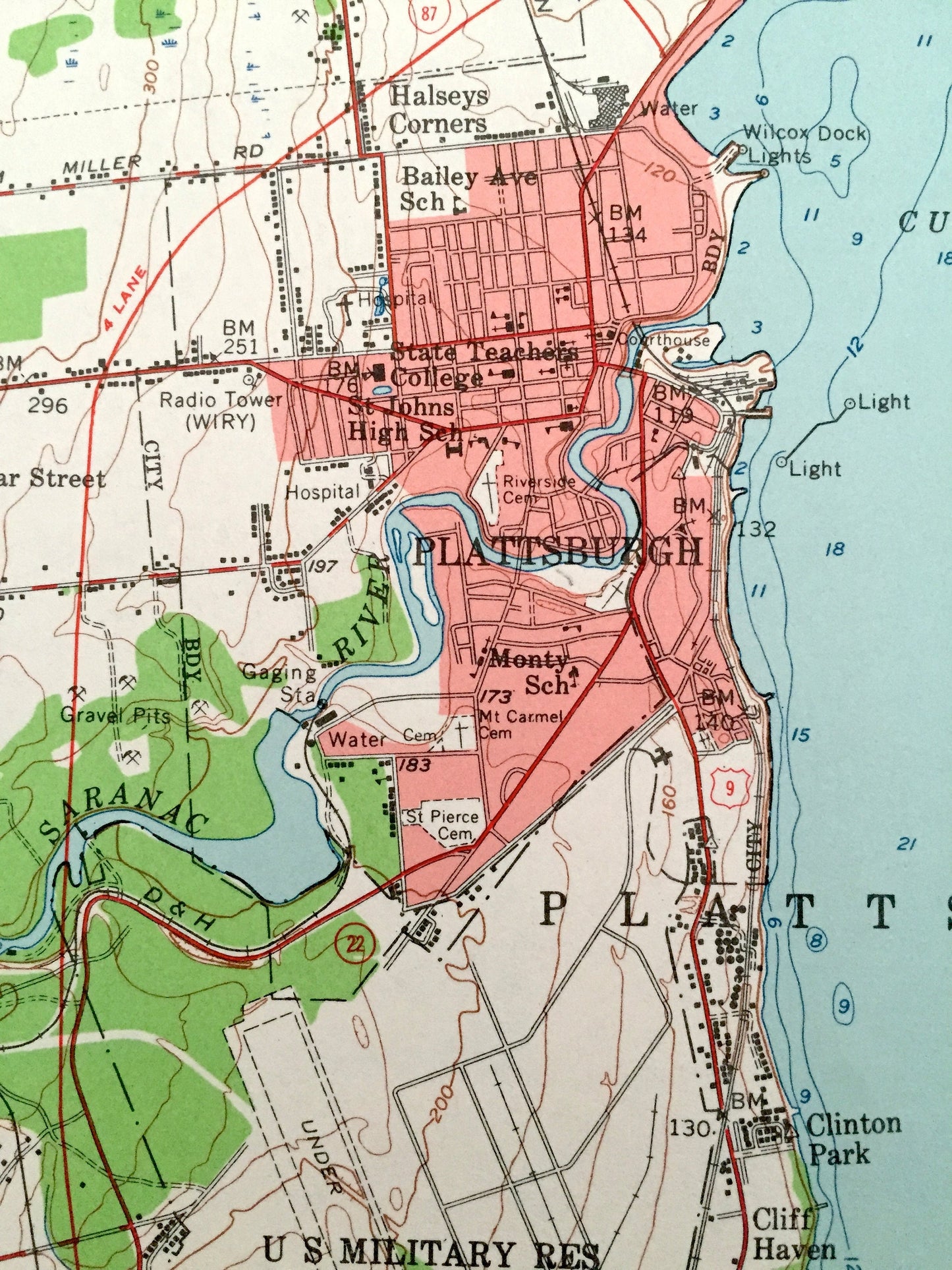 Antique Plattsburgh, New York & South Hero Island, Vermont 1956 US Geological Survey Topographic Map – Burlington, Lake Champlain, Port Kent