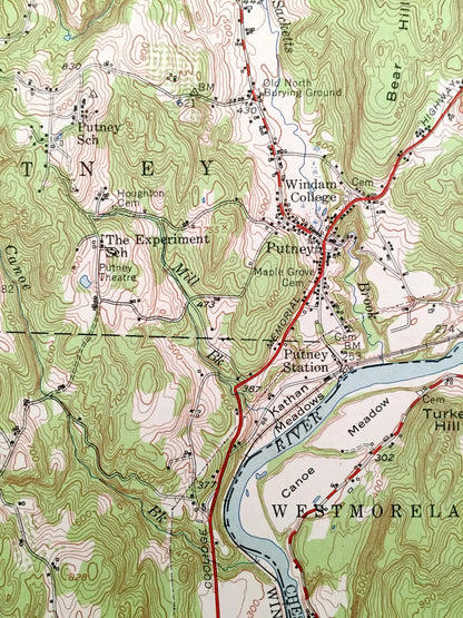 Antique Brattleboro, Vermont 1954 US Geological Survey Topograph Map – Dummerston, Vernon, Newfane, Guilford, Windham, New Hampshire, VT NH