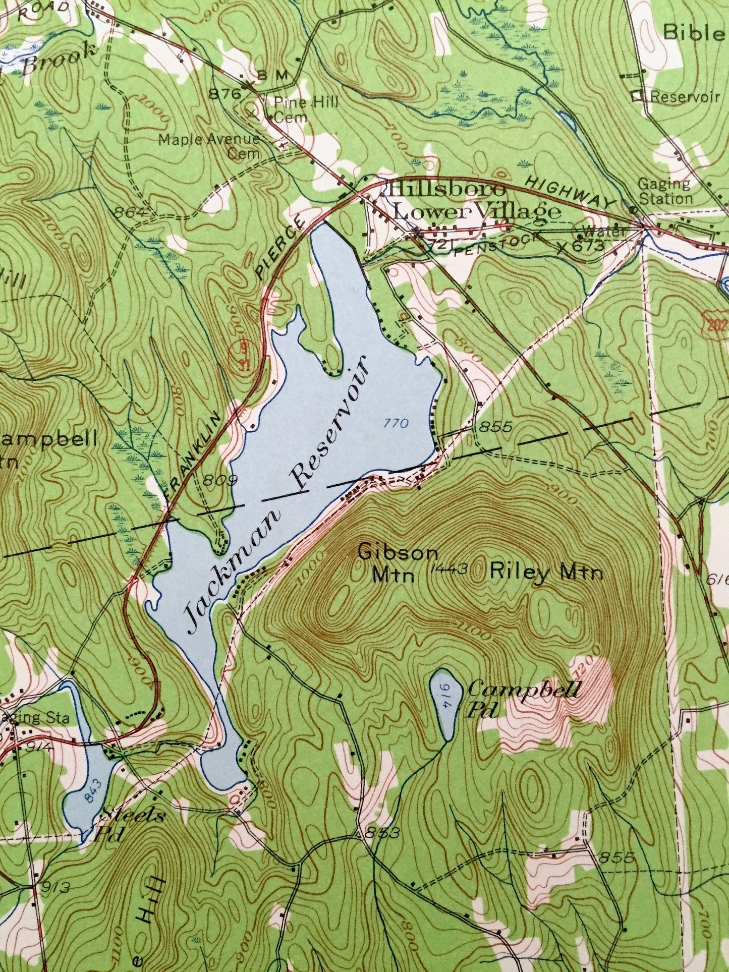 Antique Hillsboro, New Hampshire 1957 US Geological Survey Topographic Map – Bradford, Warner, Henniker, Deering, Weare, Antrim, Francestown