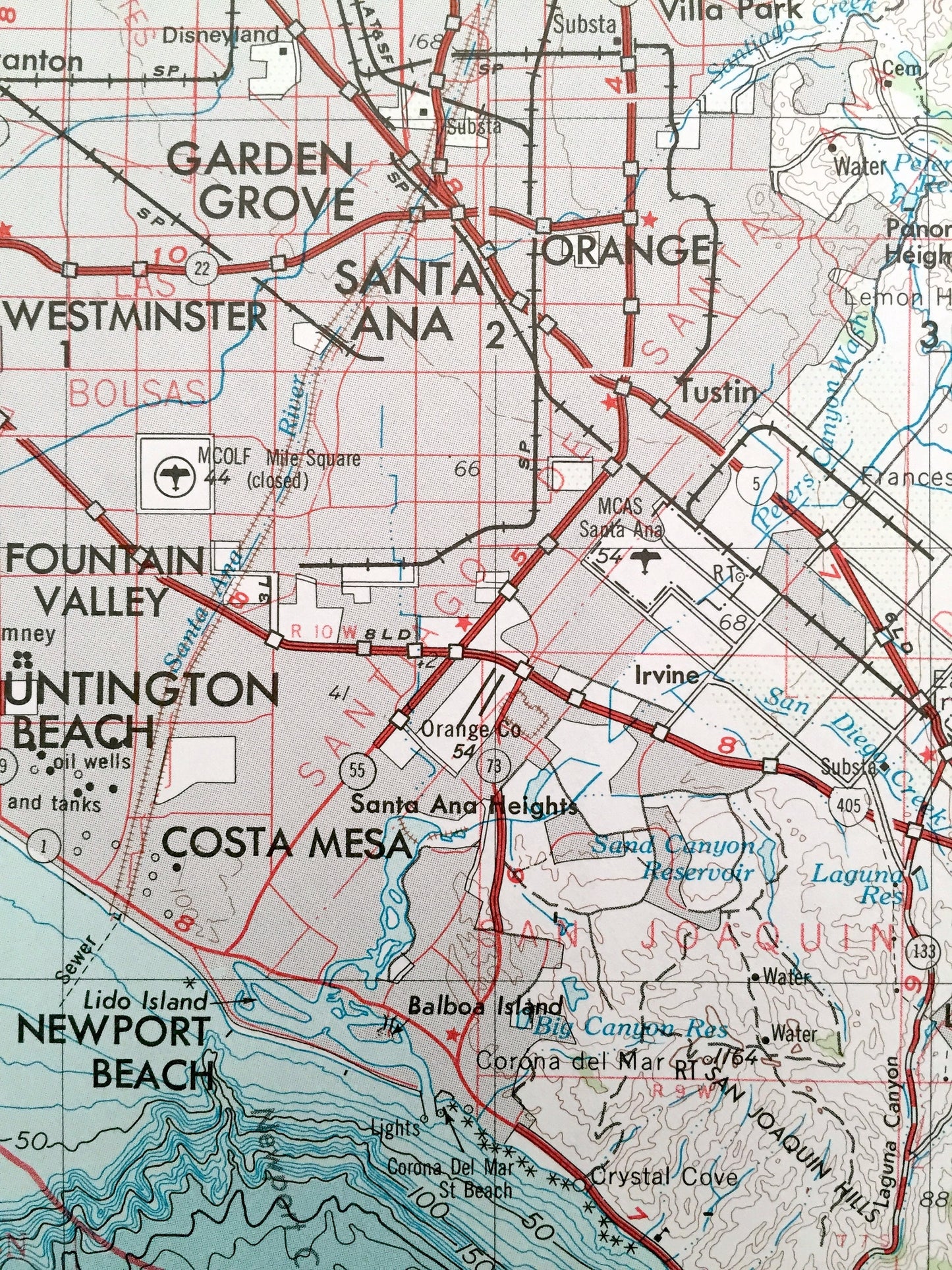 Antique Santa Ana, California 1959 US Geological Survey Topographic Map – Newport Beach, Huntington, Anaheim, Palm Springs, Coachella, CA