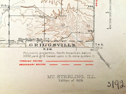 Antique Mt Sterling, Illinois 1929 US Geological Survey Topographic Map – Lee, McKee, Buckhorn, Elkhorn, Beverly, Fairmount Perry Concord IL