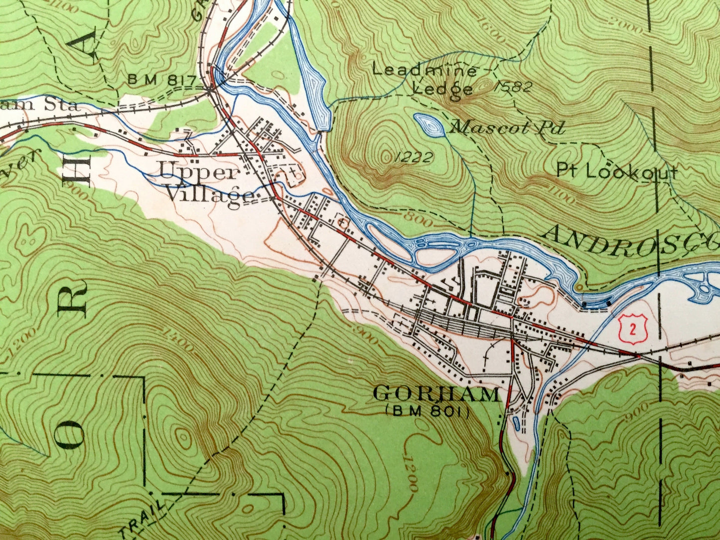 Antique Gorham, New Hampshire 1937 US Geological Survey Topographic Map – Berlin, Success, Shelburne White Mountains Coos County, Carroll NH