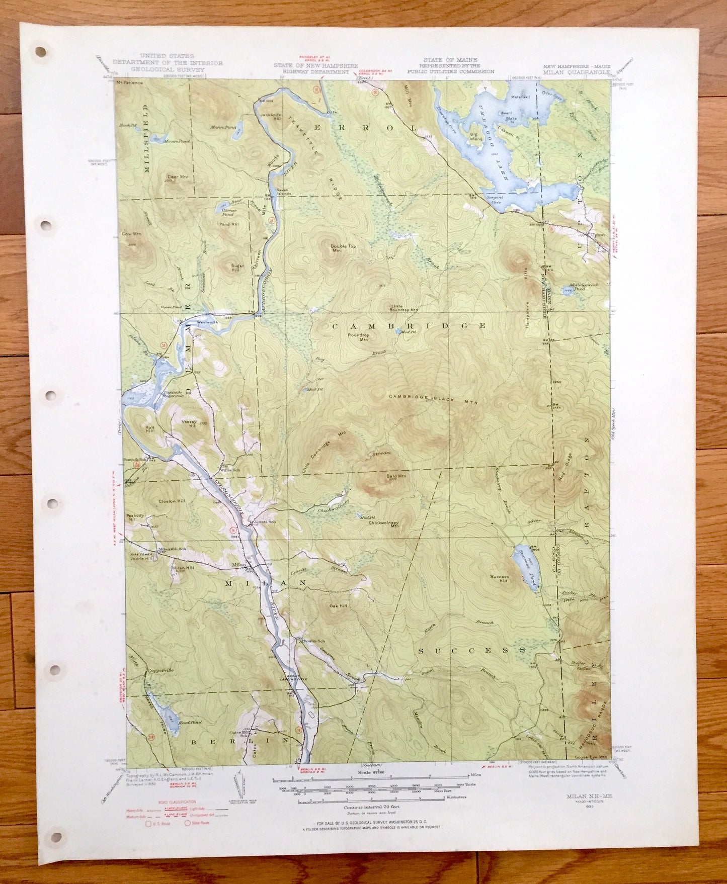 Antique Milan, New Hampshire 1930 US Geological Survey Topographic Map – Umbagog Lake, Errol, Cambridge, Berlin, Dummer Grafton, Maine NH ME