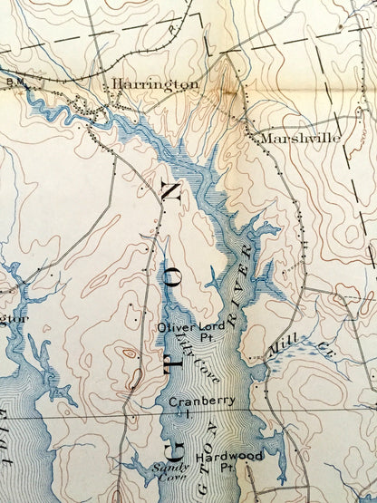 Antique Cherryfield, Maine 1902 US Geological Survey Topographic Map – Steuben, Millbridge, Harrington, Columbia, Addison, Pleasant Bay, ME