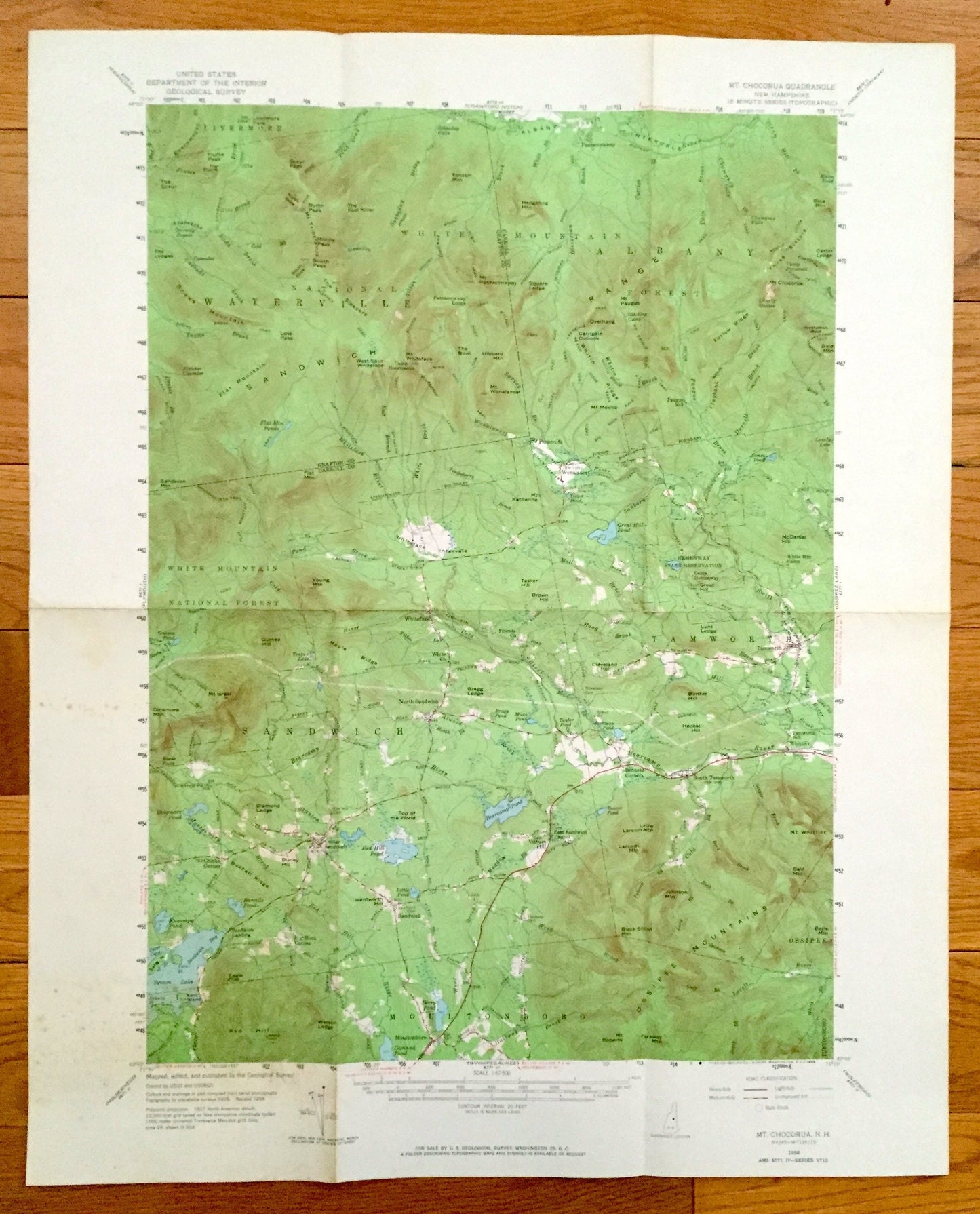 Antique Sandwich, New Hampshire 1958 US Geological Survey Topographic Map – Waterville, Moultonbroro, Squam Lake White Mountains Chocorua NH