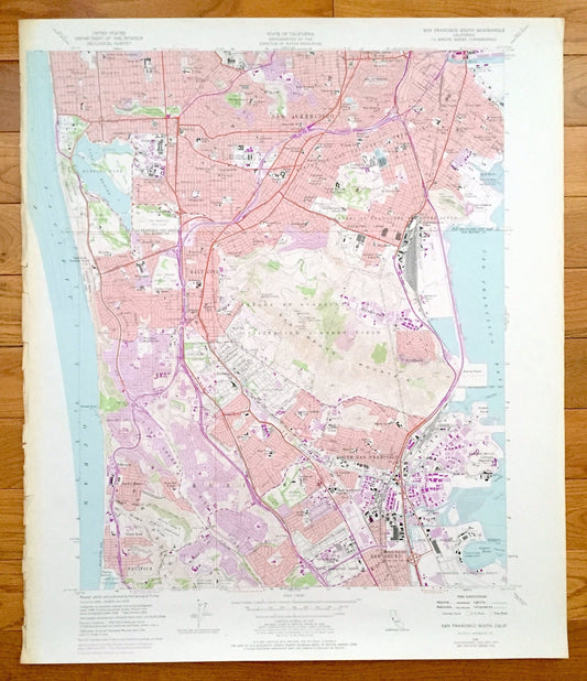 Antique San Francisco, California 1956 US Geological Survey Topographic Map – Buri Buri, San Mateo, Sunset, Sharp Park, Ingleside Bayview CA