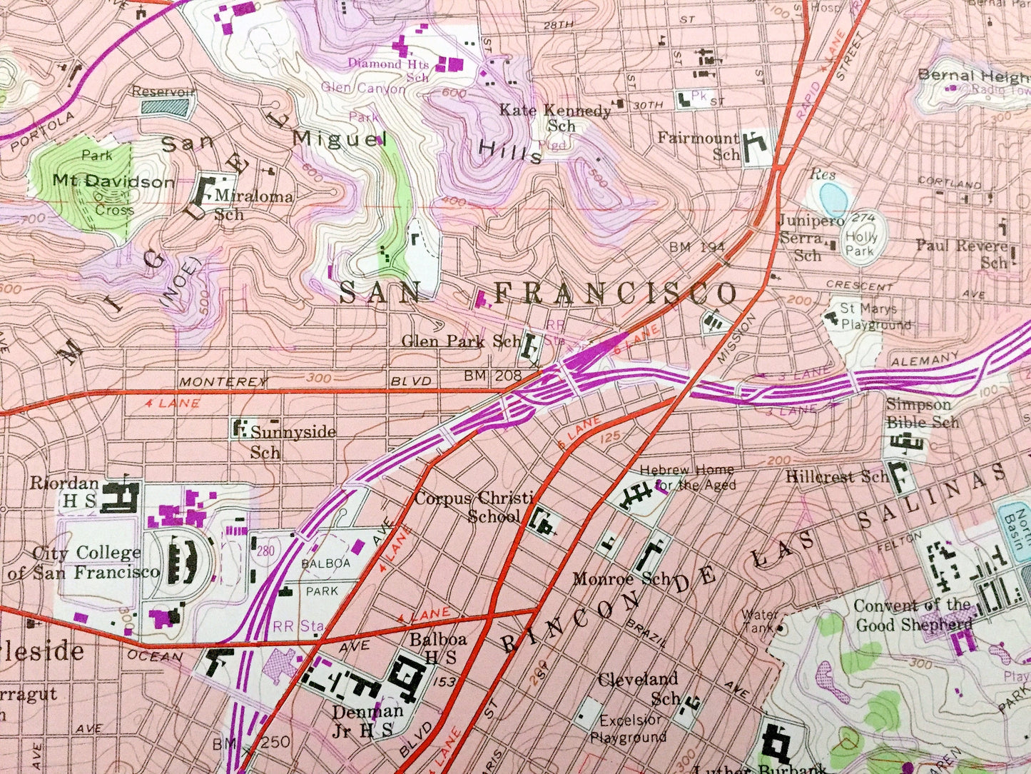 Antique San Francisco, California 1956 US Geological Survey Topographic Map – Buri Buri, San Mateo, Sunset, Sharp Park, Ingleside Bayview CA
