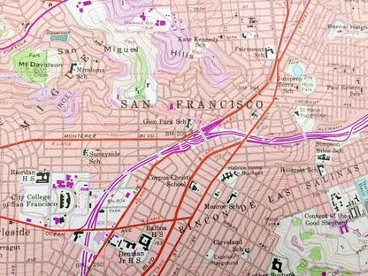 Antique San Francisco, California 1956 US Geological Survey Topographic Map – Buri Buri, San Mateo, Sunset, Sharp Park, Ingleside Bayview CA