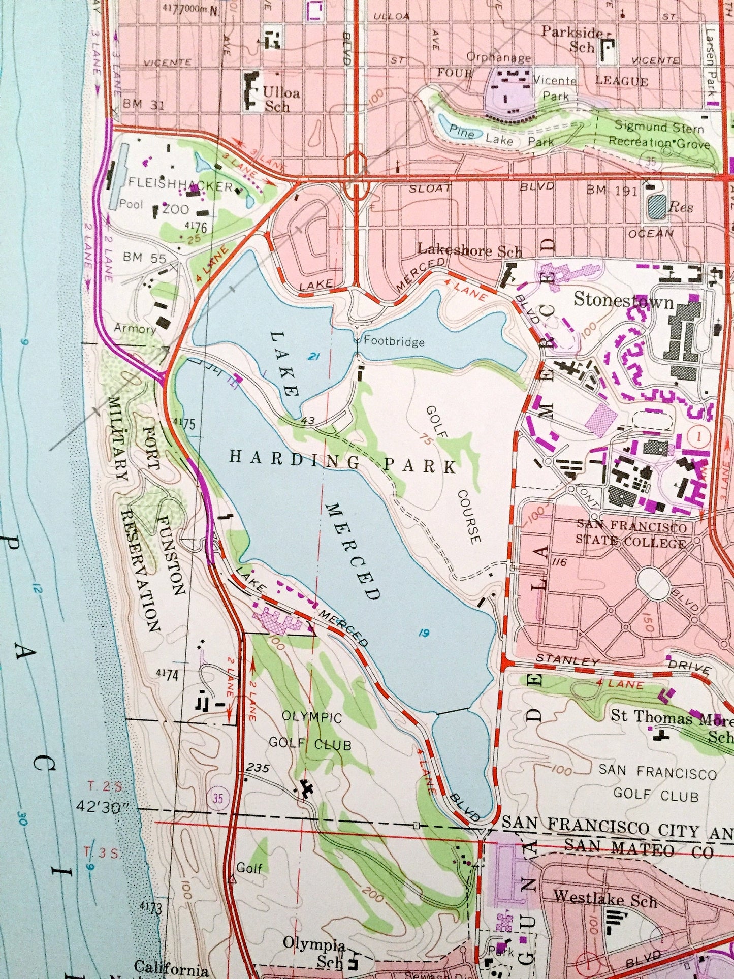 Antique San Francisco, California 1956 US Geological Survey Topographic Map – Buri Buri, San Mateo, Sunset, Sharp Park, Ingleside Bayview CA