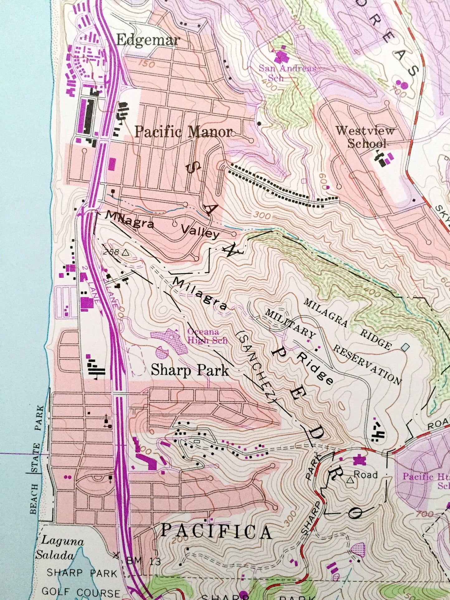 Antique San Francisco, California 1956 US Geological Survey Topographic Map – Buri Buri, San Mateo, Sunset, Sharp Park, Ingleside Bayview CA