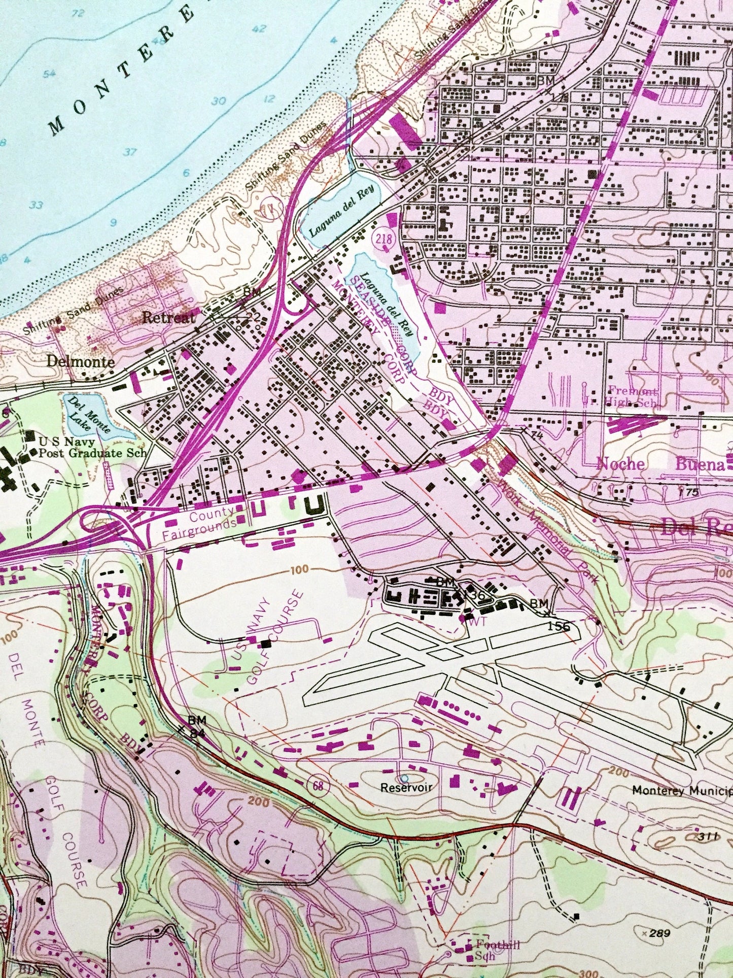 Antique Seaside, California 1947 US Geological Survey Topographic Map – Monterey Bay, Del Rey Oaks, Delmonte, Retreat Noche Buena Heights CA