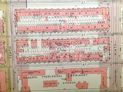 Antique Manhattan, New York Map from Bromley's 1955 Manhattan Land Book – Chelsea Piers, West Side, Hudson River, High Line, Midtown, NY NYC