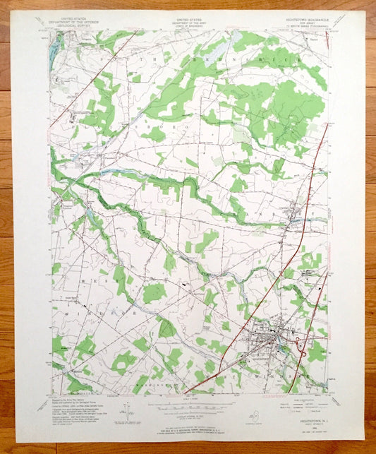 Antique Hightstown, New Jersey 1954 US Geological Survey Topographic Map – Cranbury, South Brunswick, West, East Windsor, Plainsboro, NJ