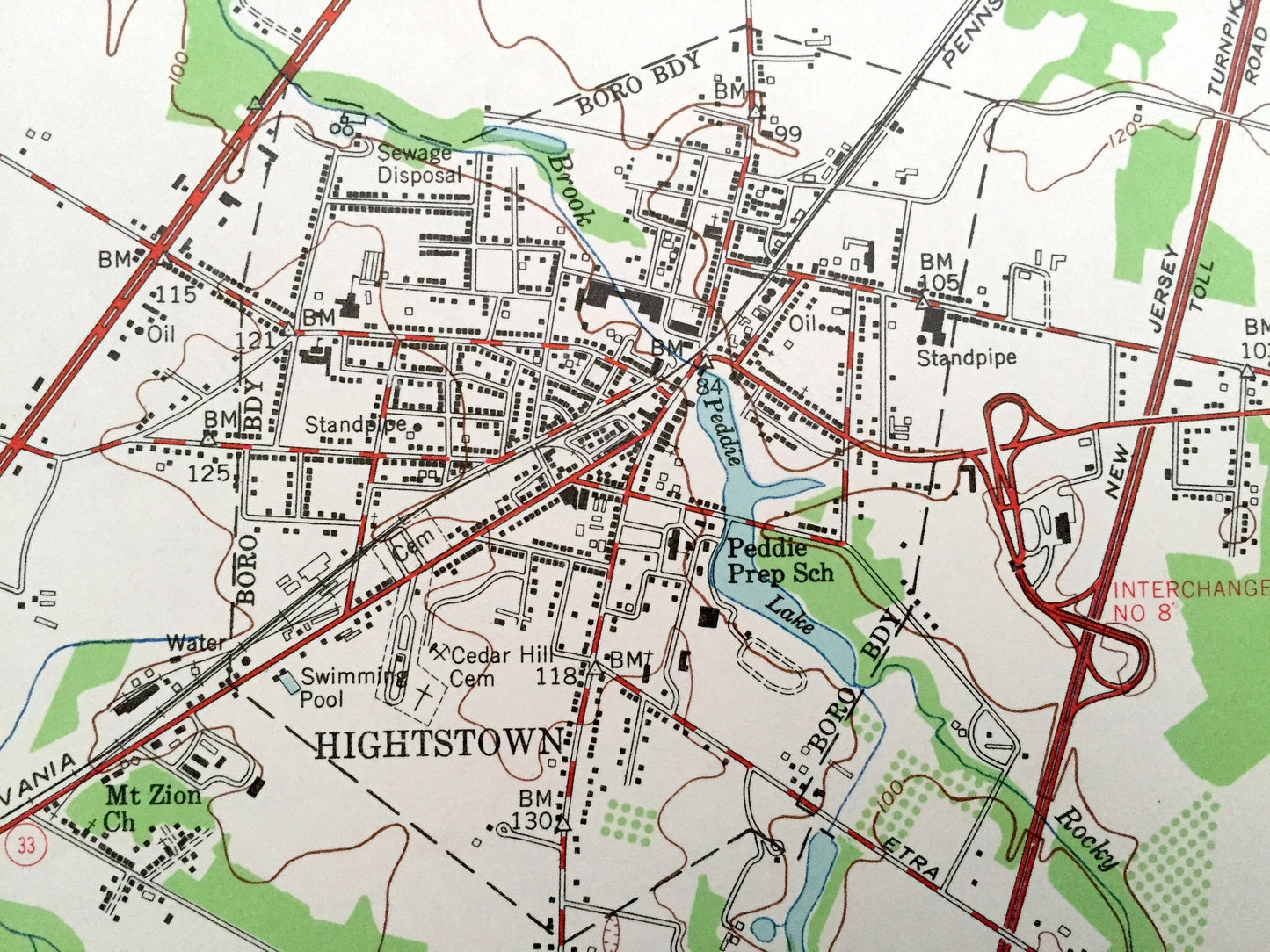 Antique Hightstown, New Jersey 1954 US Geological Survey Topographic Map – Cranbury, South Brunswick, West, East Windsor, Plainsboro, NJ