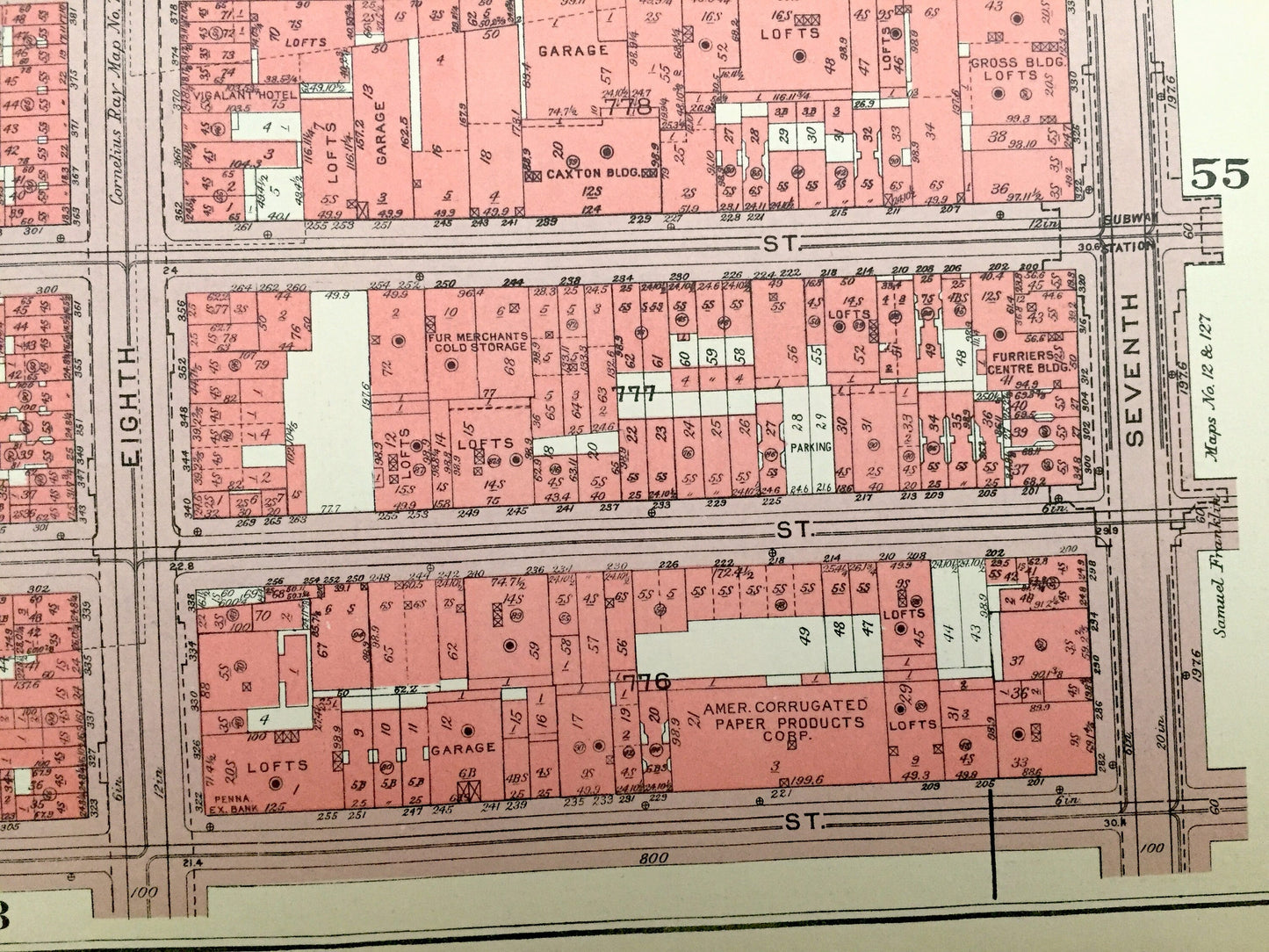Antique Manhattan, New York Map from Bromley's 1955 Manhattan Land Book – Chelsea Park, West Side, Garment District, Midtown, NYC NY