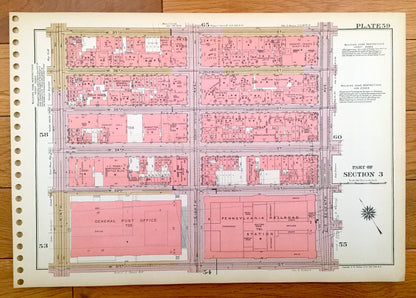 Antique Manhattan, New York Map from Bromley's 1955 Manhattan Land Book – Chelsea, Garment District, KTown Midtown Empire State Building NYC