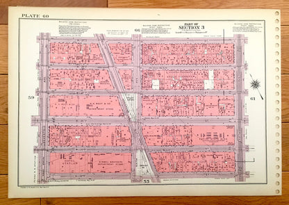 Antique Manhattan, New York Map from Bromley's 1955 Manhattan Land Book – Chelsea, Garment District, KTown Midtown Empire State Building NYC