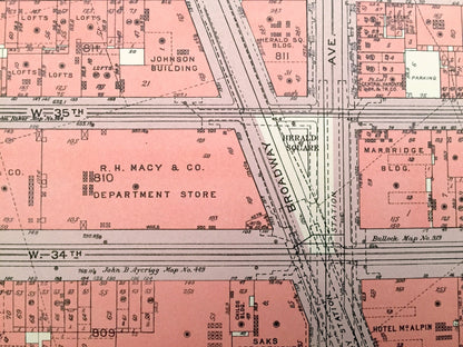Antique Manhattan, New York Map from Bromley's 1955 Manhattan Land Book – Chelsea, Garment District, KTown Midtown Empire State Building NYC