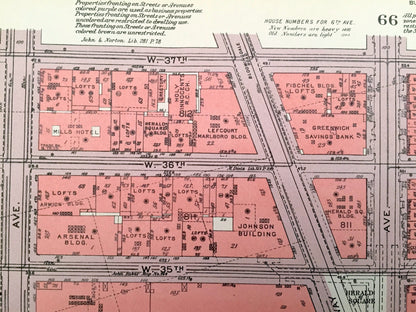 Antique Manhattan, New York Map from Bromley's 1955 Manhattan Land Book – Chelsea, Garment District, KTown Midtown Empire State Building NYC