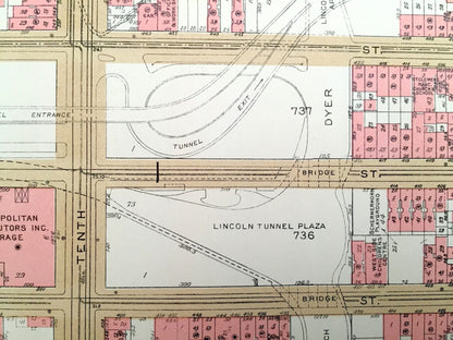 Antique Manhattan, New York City Map from Bromley's 1955 Manhattan Land Book – Midtown, Clinton, Chelsea, Garment District, Lincoln Tunnel