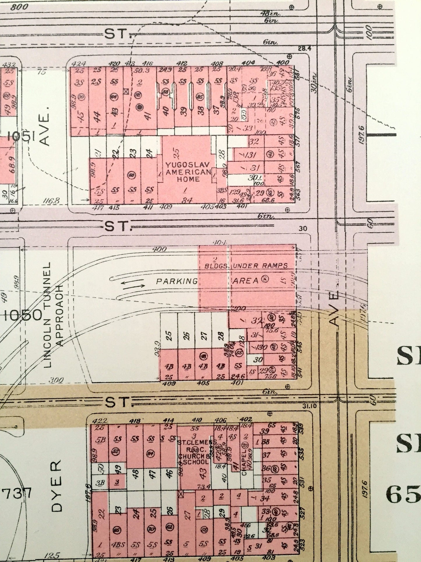 Antique Manhattan, New York City Map from Bromley's 1955 Manhattan Land Book – Midtown, Clinton, Chelsea, Garment District, Lincoln Tunnel
