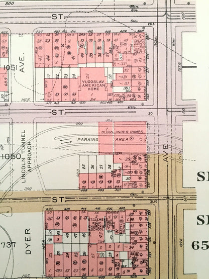Antique Manhattan, New York City Map from Bromley's 1955 Manhattan Land Book – Midtown, Clinton, Chelsea, Garment District, Lincoln Tunnel