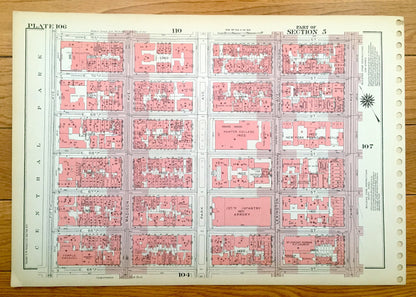 Antique Manhattan, New York City Map from Bromley's 1955 Manhattan Land Book – Upper East Side, Central Park, Lenox Hill, Queensboro Bridge