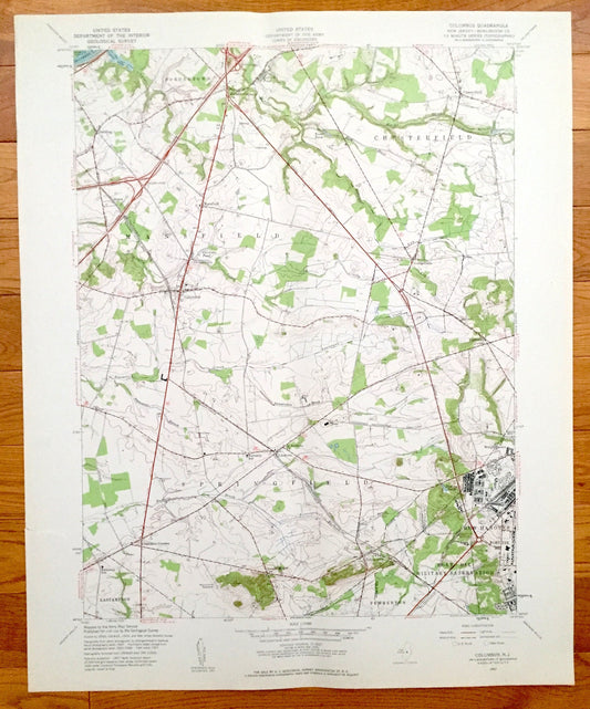 Antique Columbus, New Jersey 1957 US Geological Survey Topographic Map – Mansfield, Chesterfield, Springfield, New Hanover, Fort Dix, Sharp