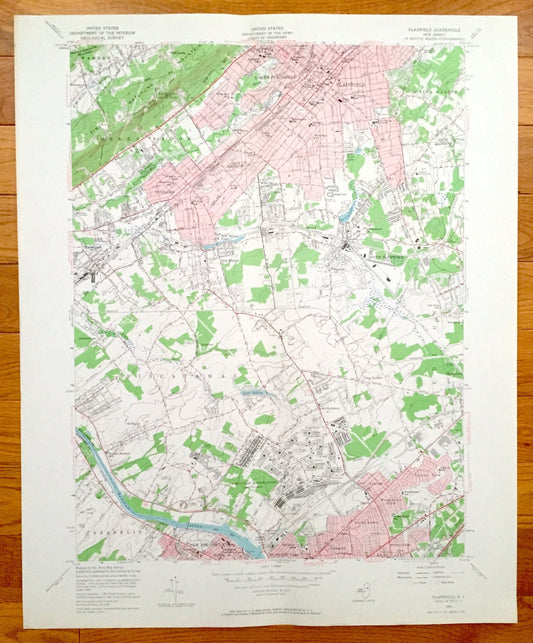 Antique Plainfield, New Jersey 1955 US Geological Survey Topographic Map – Scotch Plains, Dunellen, Green Brook New Brunswick Haven Homes NJ